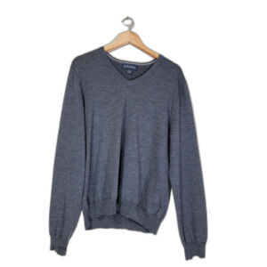 Men's Brooks Brothers Extra Fine Merino Wool Grey V-neck Pullover Sweater-Medium